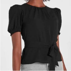 Puff-Sleeve Tie-Waist Peplum Top